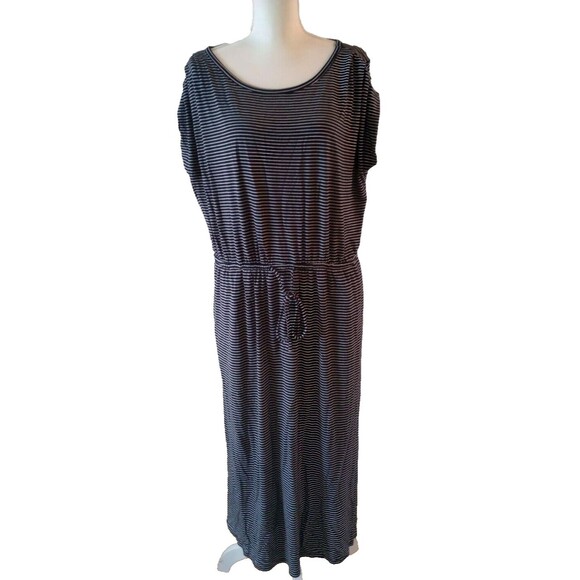 Maurices Jersey Dress XL Black Stripe Short Sleeve Stretchy Casual Spring Summer - Picture 1 of 5